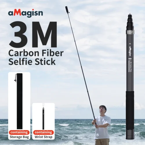 aMagisn 3m Invisible Selfie Stick , Carbon Fiber Extended Monopod 118" for Gopro Max DJI 360 Insta360 X3 X4 Air X5 Accessories
