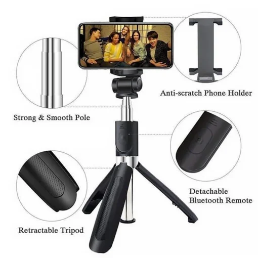 Bluetooth Selfie Stick Tripod with Phone Holder for Outdoor Travel 3 in 1 Use - Image 4