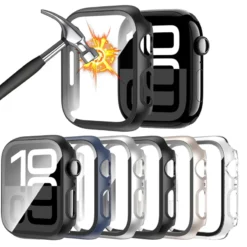 Alternative view of Glass Screen Protector Case for Apple Watch 44mm 40mm 41mm 38mm 42mm 45mm 46mm Models