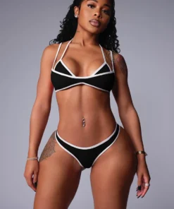 Nibber Sexy Patchwork 2 Piece Set Women Swimsuit Beach White Border Halter Bra Tops+Panties Basic Skinny Clubwear Vacation Suits