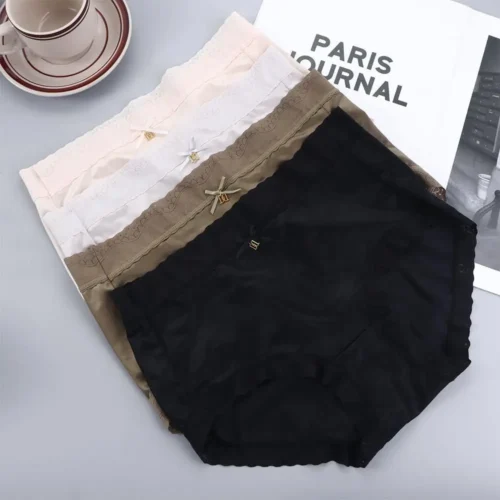 Soft Comfortable Japanese Soild Color Underpants Middle Waist Lace Lingerie Ice Silk Panties Lady Briefs Women Underwear