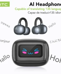 【HTC NE54】 Bluetooth V6.0 Earphones AI Translator LCD Screen Earbuds OWS Ear Clip Headphones Wireless Headphones Noise Reduction