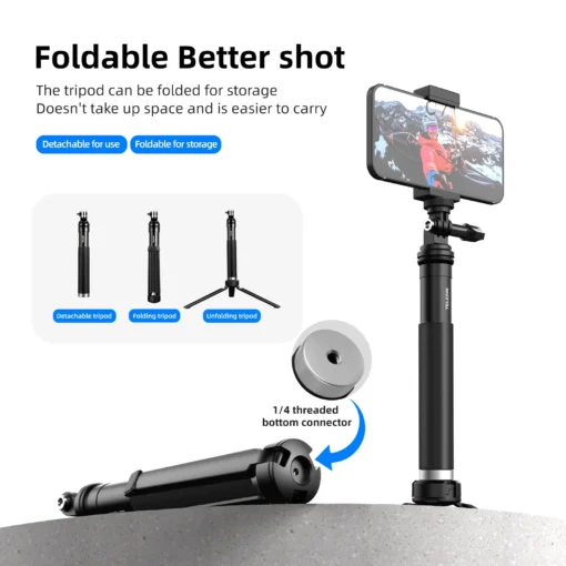 Aluminum Alloy Selfie Stick Monopod Tripod with 0.9M Extension for GoPro and Smartphones - Image 6
