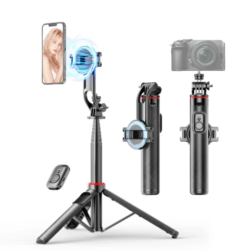 C20 Magnetic Selfie Stick Tripod for iPhone 12-16 Pro Max Travel Stand with Magsafe Phone Clamp for Android Smartphone