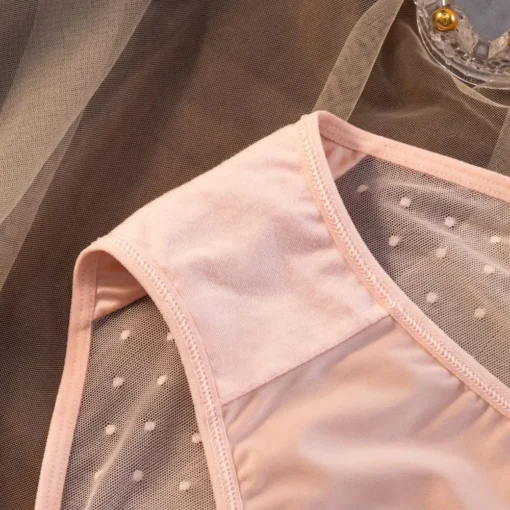 Cotton Mid Waist Briefs with Lace Trim and Dot Print for Women - Image 6
