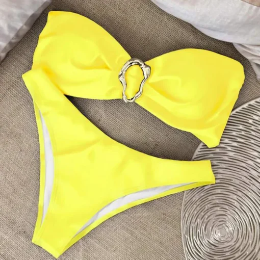 Lingerie Set with Solid Color Design and Strapless Bikini for Women - Image 5