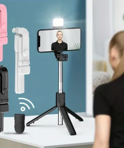 Portable Bluetooth Selfie Stick Tripod Holder with Remote Shutter Fill Light Extendable Wireless Remote Retractable Phone Stand