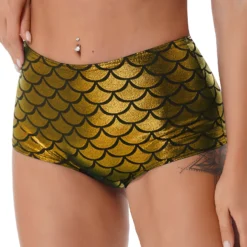 Alternative view of High Waist Booty Shorts with Shiny Mermaid Fish Scale Design for Women