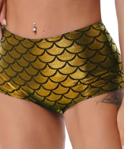 Alternative view of Adult Women Mermaid Fish Scale Panties Booty Shorts Briefs High Waist Shiny Underwear for Beach Pool Costumes Swimwear Shorts