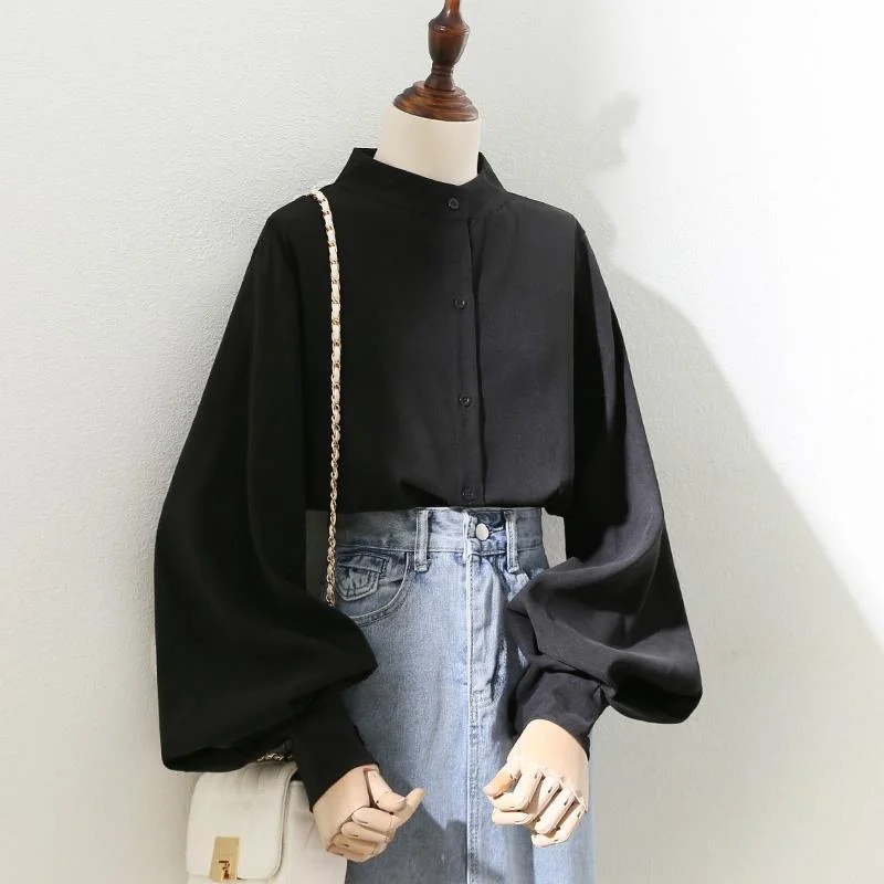 Woman Spring Autumn Style Blouses Shirt Lady Long Lantern Sleeve Stand Collar Loose Blusas Tops DF4847 - Image 6