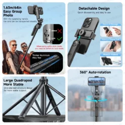 Alternative view of Tripod Selfie Stick with 360° Auto Rotation for Seamless Photography