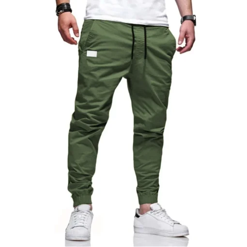 Men's Loose Straight Cargo Pants with Solid Color for Casual Wear - Image 5