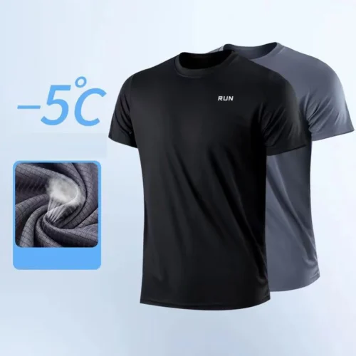 Alternative view of Men's Quick Dry Short Sleeve Gym Running Moisture Wicking Round Neck T-Shirt Training Exercise Gym Sport Shirt Tops Lightweight