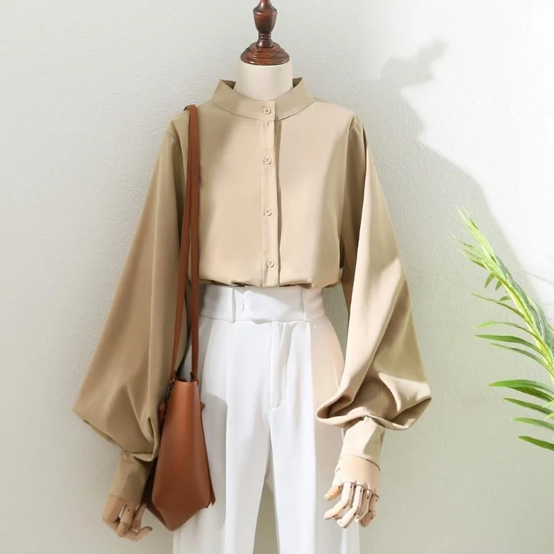 Woman Spring Autumn Style Blouses Shirt Lady Long Lantern Sleeve Stand Collar Loose Blusas Tops DF4847 - Image 5