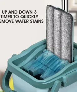 Flat Squeeze Mop with Bucket Hand Free Wringing Floor Cleaning Mop Microfiber Mop Pads Wet or Dry Usage on Hardwood Laminate