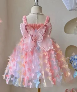New Baby Girls Birthday Party Evening Dresses Summer Butterfly Wings Children Clothes Sweet Colorful Toddler Kids Costume