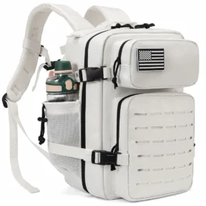 Tactical Backpack with MOLLE Design and Bottle Holder for Outdoor Fitness and Hiking - White