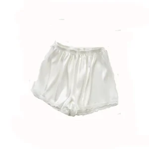 Satin Boxer Shorts with Elastic Waist and Lace Details for Women