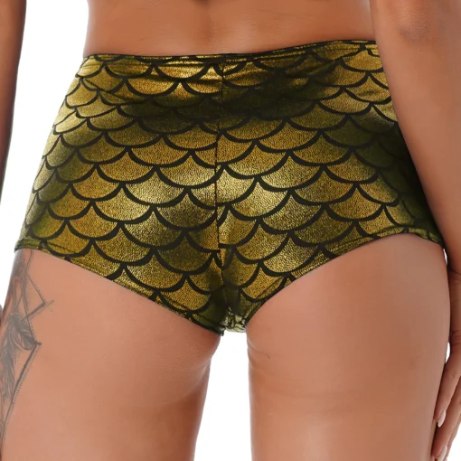 High Waist Booty Shorts with Shiny Mermaid Fish Scale Design for Women - Image 4