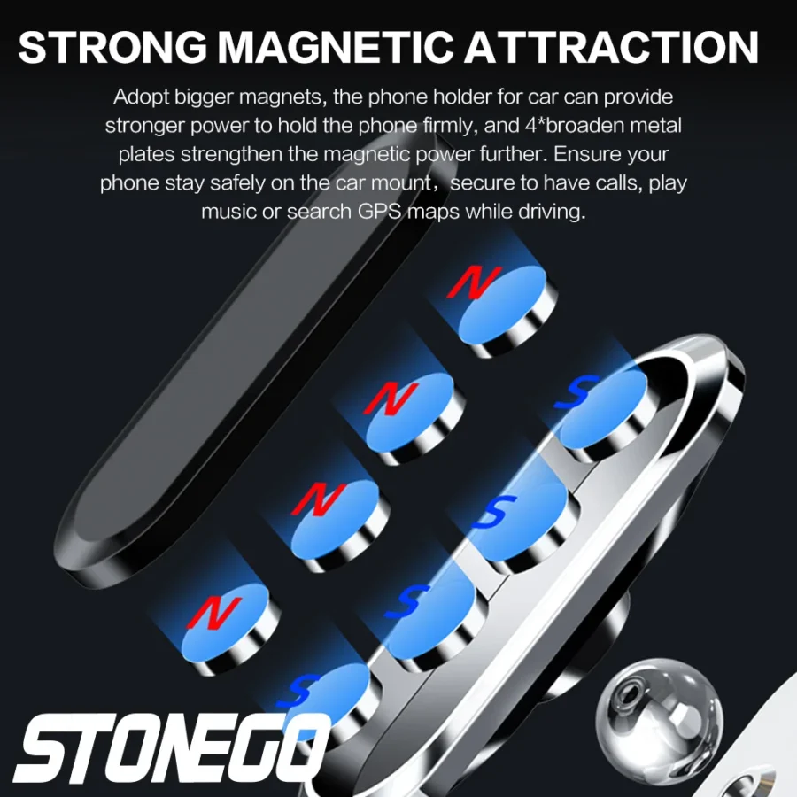 STONEGO Metal Magnetic Phone Holder 360 rotating Car Phone Holder Stand Zinc Alloy Magnet Car Support Mount cellphone holder - Image 3