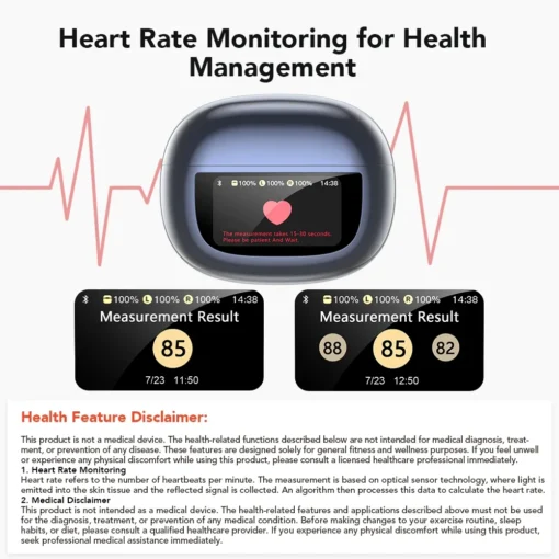 Wireless Bluetooth Earphones with Heart Monitor and Ear Clip Design for Active Users - Image 4