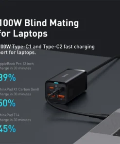 Alternative view of Baseus GaN3 100/ 65W Desktop Charger Quick Charge QC 3.04.0 USB C Type C Phone Charger For iPhone15 Huawei Xiaomi MacBook Laptop