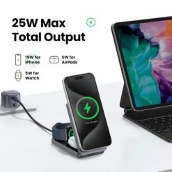 Alternative view of UGREEN 3-in-1 Magnetic Wireless Charger with 15W Max Fast Charging for iPhone 16 17 Pro Max