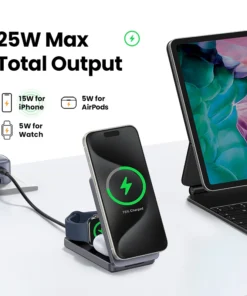 Alternative view of UGREEN 3-in-1 MFi 15W MAX Magnetic Wireless Charger Qi2 Charging Stand For iPhone 16 17 Pro Max For MagSafe Fast Charger