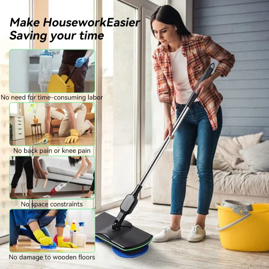 Cordless Electric Mop Handheld Rotating Mop Absorbing Water Footswitch Rechargeable Sweeper Waxing Cleaning for Hardwood Tile - Image 5