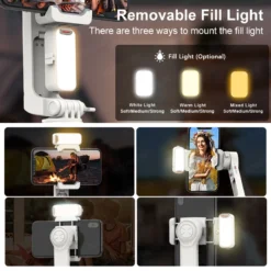 Alternative view of Handheld Smartphone Gimbal Stabilizer with Fill Light and Extension Rod for iPhone and Samsung