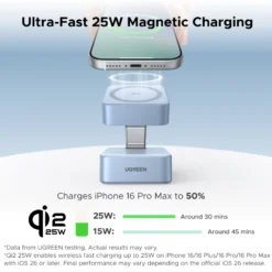 Alternative view of UGREEN Qi2.2 25W 2-in-1 Magnetic Wireless Charger Stand for iPhone 16/17 and AirPods