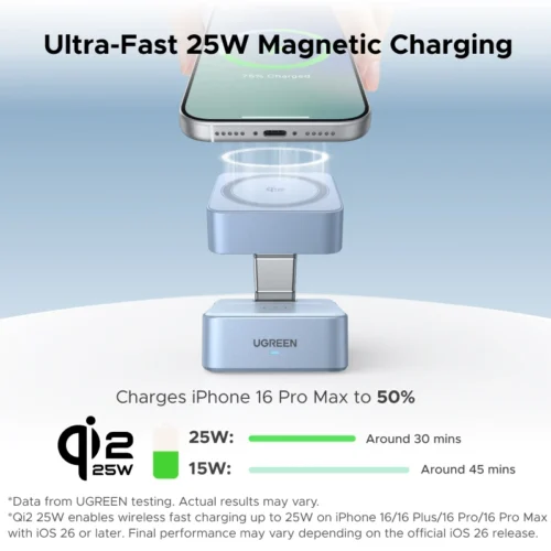Alternative view of UGREEN Qi2.2 25W 2-in-1 Magnetic Wireless Charger Stand Fast Charging Stand Charger For iPhone 16 17/AirPods Magflow Charger