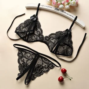 Lace Nightdress and Panty Set with See-Through Design for Women - BS06-black, S