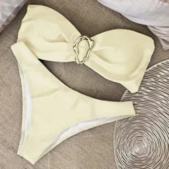 Lingerie Set with Solid Color Design and Strapless Bikini for Women
