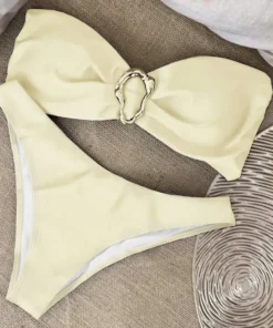 Women's Solid Color Fashionable Lingeries Sexy Hot Casual Metal Japanese Woman Panties Sexy BrasStrapless Bikini Split Swimsuit