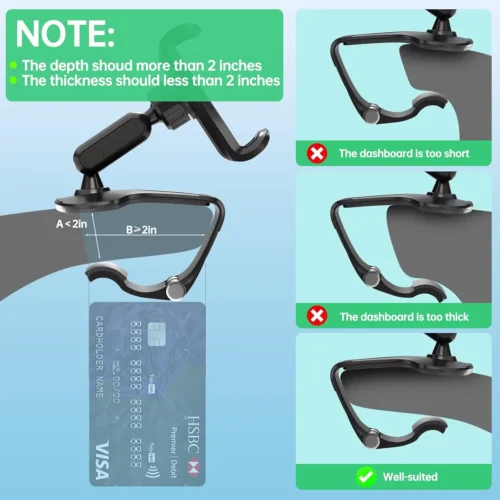 Alternative view of Phone Mount for Car Dashboard, 360 Degree Rotation Universal Cell Phone Holder for Car Clip Mount Stand Suitable for phones