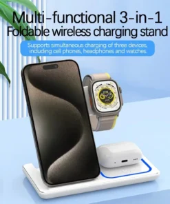 Alternative view of Foldable Phone Wireless Charger Station For iPhone 16 15 14 13 12 Pro Max Apple Watch 10/9/8/7/6 AirPods 3/2 Fast Charging Dock