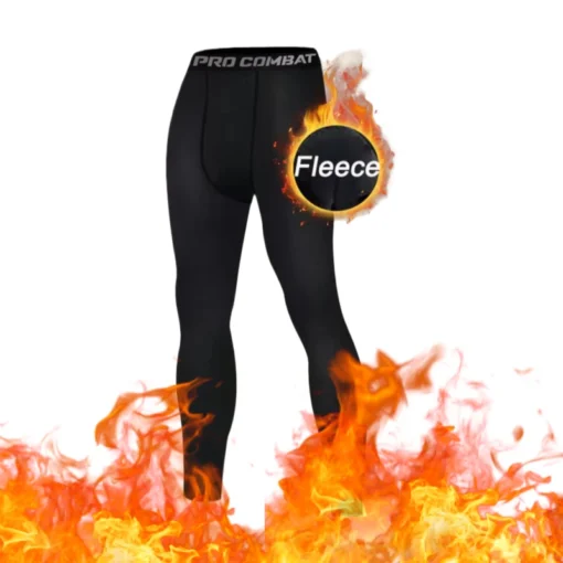 Fleece Compression Leggings with Warm Lining for Men's Fitness Training - Image 3