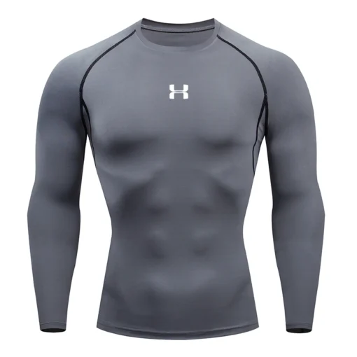 Men's Long Sleeve Compression T-shirt with Athletic Fit for Gym and Running - Image 2