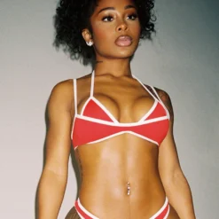 Alternative view of Women's Halter Bra Top and Skinny Panties Set with White Border for Summer Wear