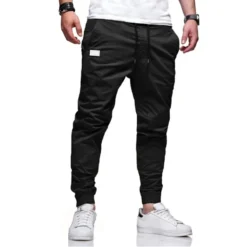 Alternative view of Men's Loose Straight Cargo Pants with Solid Color for Casual Wear