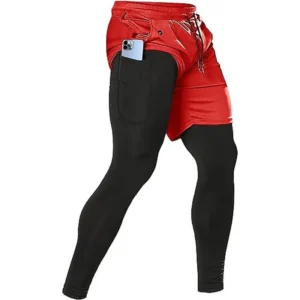 Men's Athletic Training Pants with 2-in-1 Design and Adjustable Waistband - Red, L(60-70kg)