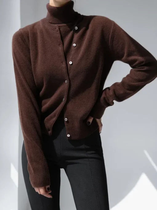 Women's Turtleneck Sleeveless Tank Top with Cardigan Sweater Set - Image 2