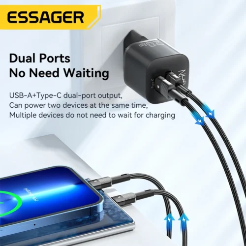 Alternative view of Essager 20W GaN USB Type C Charger PD Fast Charge Phone QC 3.0 Quick Chargers For iPhone 14 13 12 11 Pro Max Mini iPad Charging