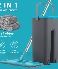 Flat Squeeze Mop with Spin Bucket Hand Free Wringing Floor Cleaning Microfiber Mop Pads Wet or Dry Usage on Hardwood Laminate