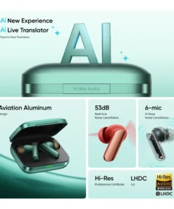 Alternative view of realme Buds Air 7 Pro TWS Earphone AI Live Translator 53dB Noise Cancellation 3D Spatial Effect 11+6mm Dual-dac Driver LHDC 5.0
