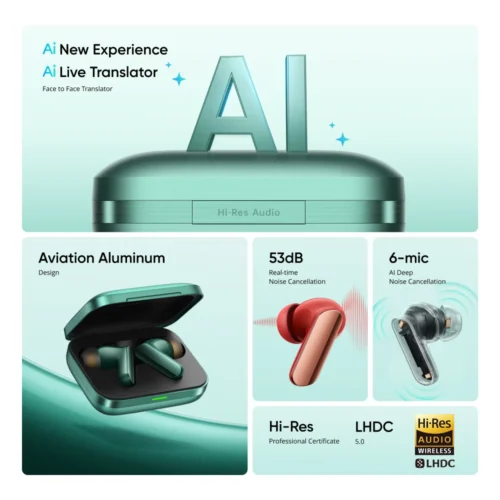 Alternative view of realme Buds Air 7 Pro TWS Earphone AI Live Translator 53dB Noise Cancellation 3D Spatial Effect 11+6mm Dual-dac Driver LHDC 5.0