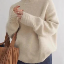 Alternative view of Cashmere Sweater + Thick and Warm + High Neck Loose Pullover + For Women
