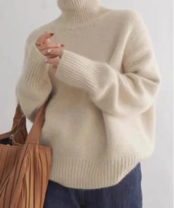 Alternative view of 2024 Autumn and Winter New Thick Cashmere Sweater Women High Neck Pullover Sweater Warm Loose Knitted Base Sweater Jacket Tops
