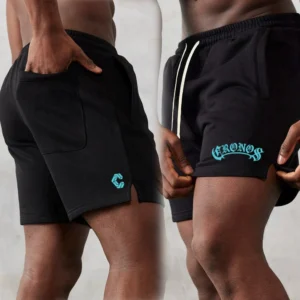 CRONOS Men's Cotton Fitness Shorts for Gym, Running, Basketball, and Leisure - CR-DK15 Black, M